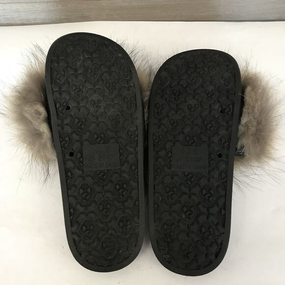 Fur Story Natural Brown Fox Fur & Black Slide Sandals Slippers EU 43.5 US 11 - Picture 9 of 12